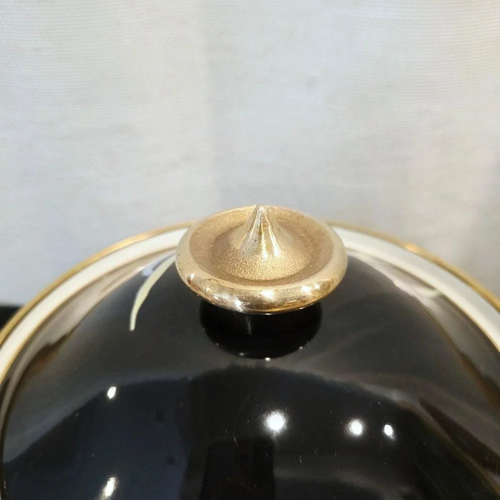 Mikasa Black Enamel Dutch‎ Oven, Floral Iris Pattern, Lidded Pot, Japanese Made